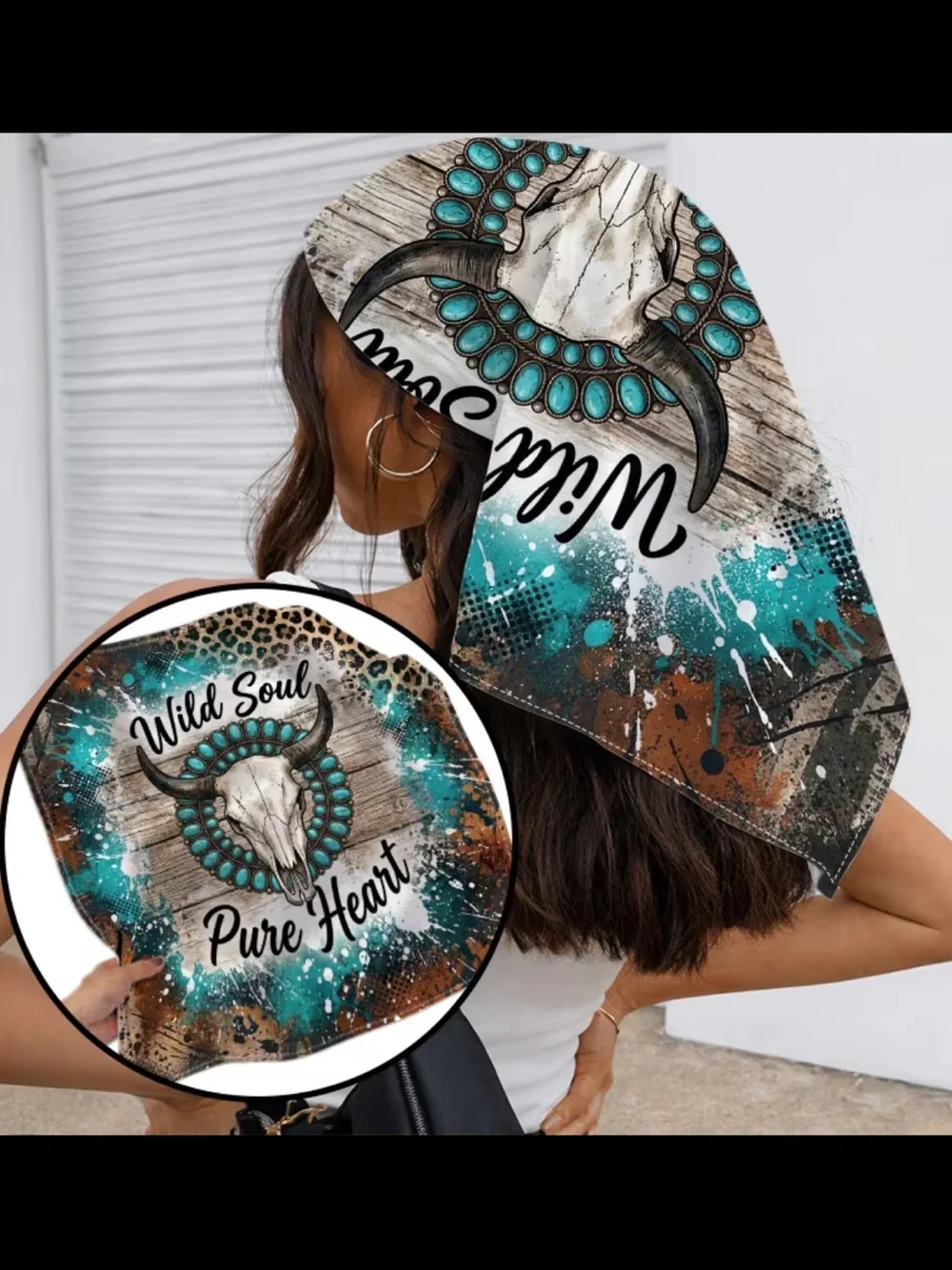 Wild Soul Pure Heart Turquoise Skull Scarf Wrap